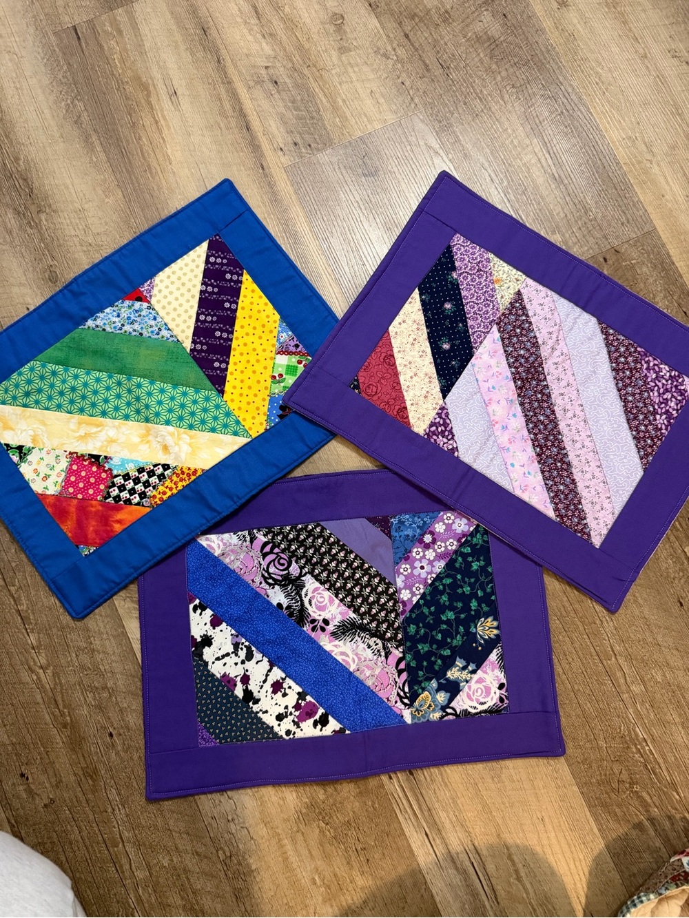 Handmade Quilted Patchwork Placemats in Purple and Blue